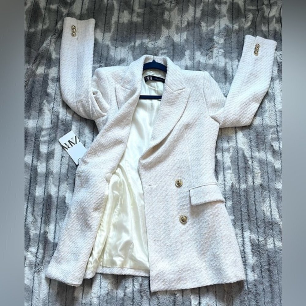 Zara Textured Double-Breasted Blazer Size XS - Picture 7 of 13